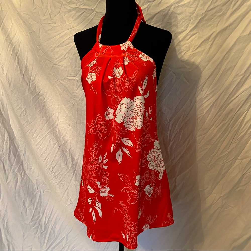 Orange Floral Halter Dress